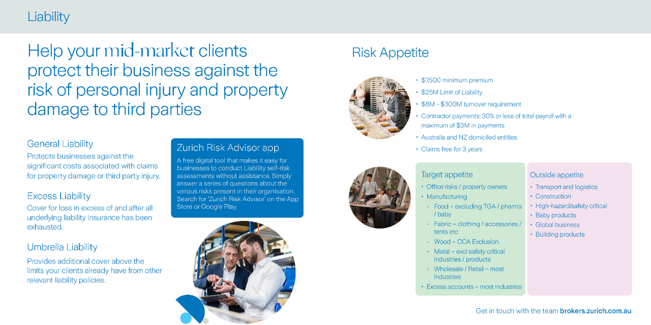 Screenshot of Liability Risk Appetite brochure