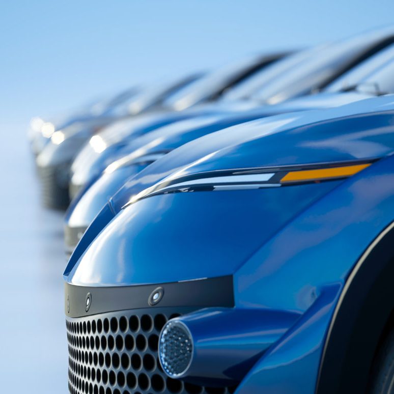 Row of blue cars